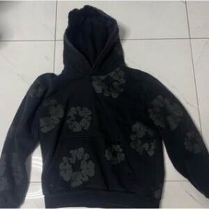 Kids Black Hoodie with Floral Design
